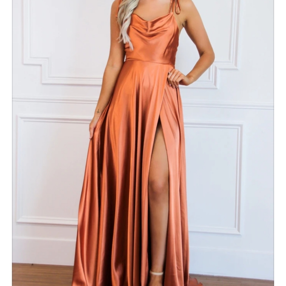 Satin maxi dress rust